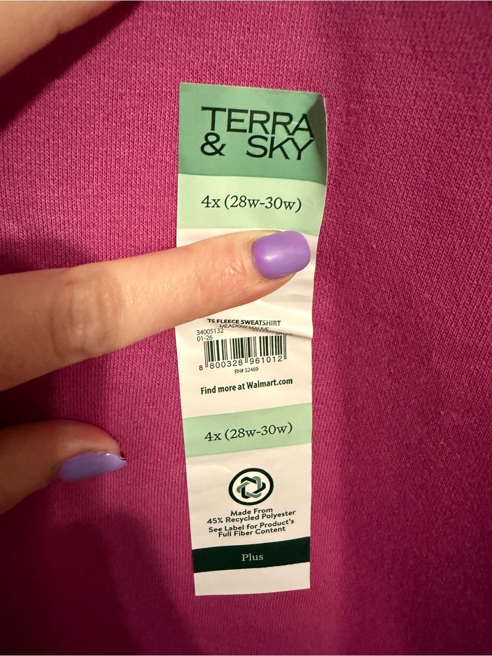 Terra & Sky Women’s Bright Magenta Fleece Sweatshirt 4x - Picture 4 of 5